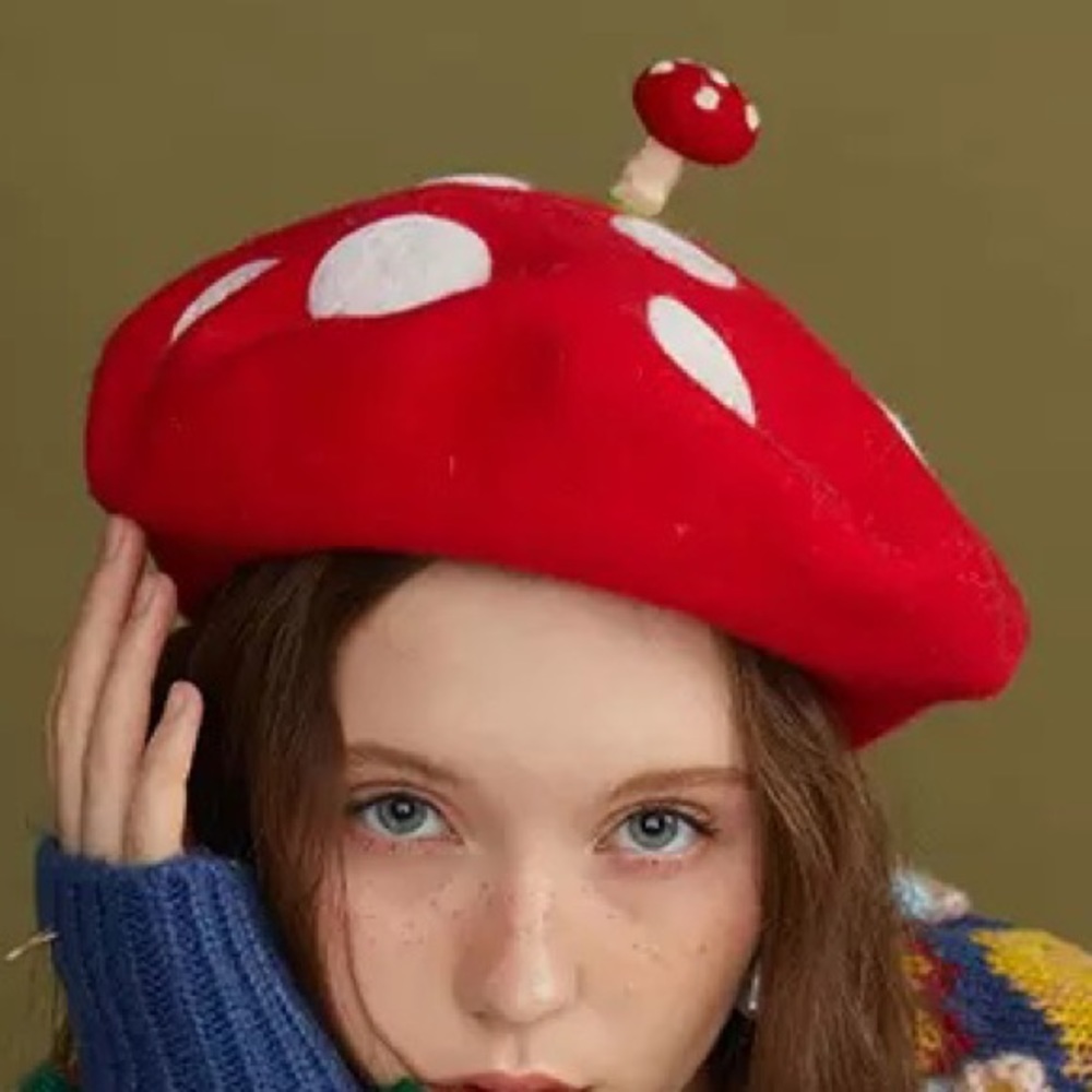 Women’s Authentic whimsical MUSHROOM Winter French Beret Hat Accessory